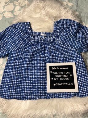 GAP Short Sleeve Square Neck Blue Gingham Top | Women’s Large